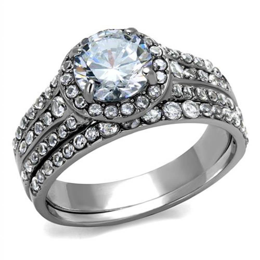 2.45 Ct Zirconia  Stainless Steel Wedding Ring Set